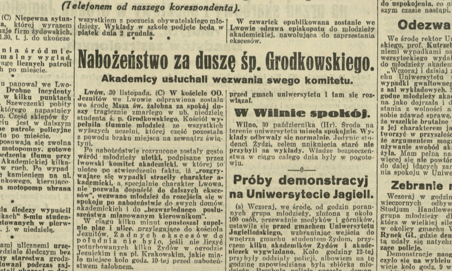 The death of Jan Grodkowski, a student of the Academy of Veterinary Medicine