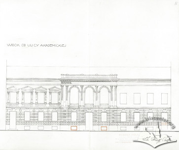 Чільний фасад будинку Казино. Креслення Рудольфа Польта (1933 р.)