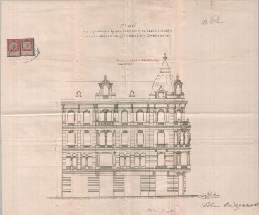 Первинний проєкт фасаду з 1910 року, не реалізований