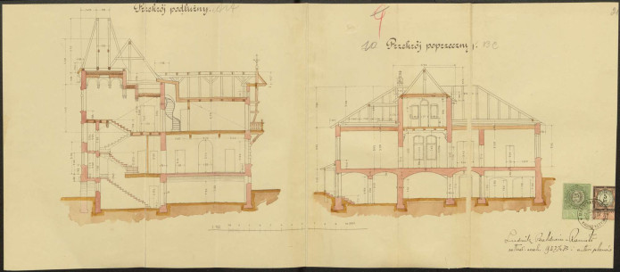 Cross-sections of the building as designed by Ludwik Baldwin-Ramułt in 1890