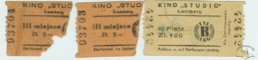 Білети кінотеатру "Студіо" на польській та німецькій мові.1941-1944 рр.