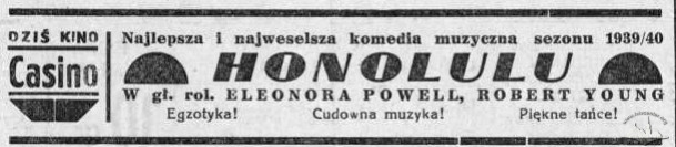 Реклама показу фільму в кінотеатрі "Казино" (1939-1940 рр.)
