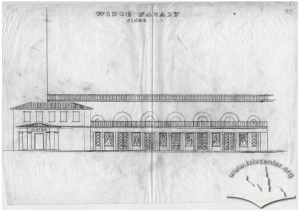 Креслення бічного фасаду, варіант проектного рішення, 1929 р.