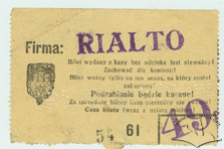 Вхідний квиток кінотеатру "Ріальто", 1938 р.