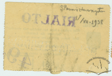 Вхідний квиток кінотеатру "Ріальто", зворотній бік. 1938 р.