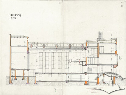 Longitudinal cross section from the original building project by Tadeusz Wróbel