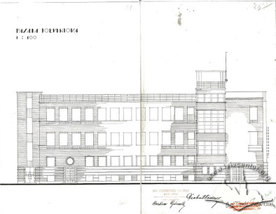 Southern elevation from the original building project by Tadeusz Wróbel