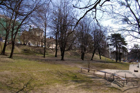 Former Governor's Ramparts. The church at vul. Vynnychenka, 30a is on the background