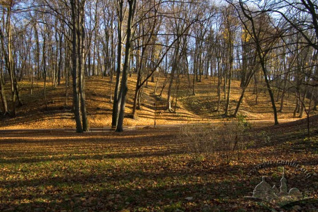 Stryiskyi Park lower terrace.  Hill sloping down to the old bed of Soroka Creek.