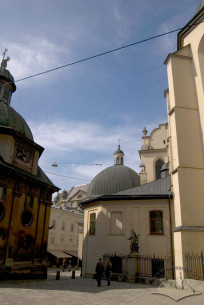 View at the Katedralna sq. The cathedral's apse is in the right