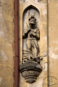 Vul. Drukarska, 11. St. Michael statue on the main facade (3rd floor level)