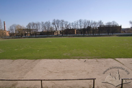 Vul. Sulymy, 1. General view of the stadium. On the background the Narodna street and buildings of former Silmash plant are seen.