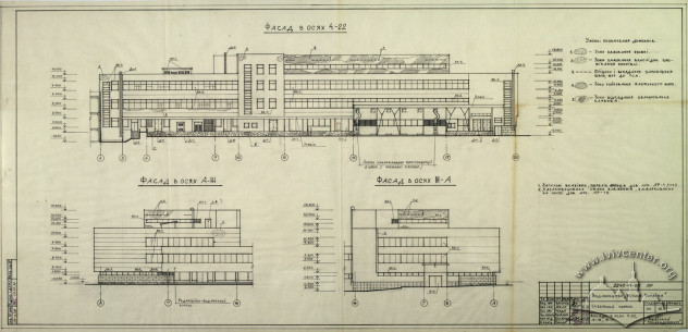 Newspaper/Editorial Building, rear (aerial) and side (from below) facades (Lviv Prombudproekt, archives)