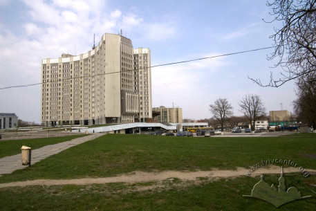 Vul. Stryiska, 35. The former sports complex was situtated here, where the State Tax Service of Ukraine building stands now.