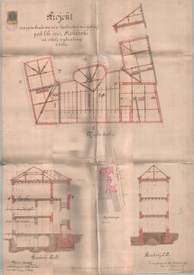 План даху і розрізи будинку (1888). Реконструкція будинку з добудовою