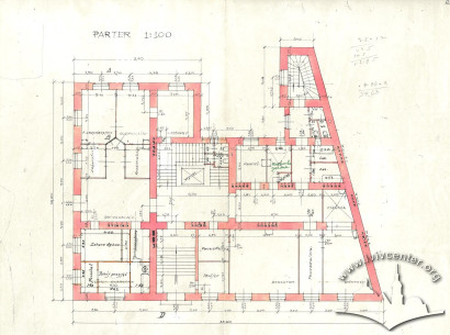 First floor plan of the new hospital building, designed by Oleksandr Pezhanskyi (Aleksander Peżański), 1938
