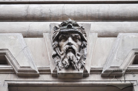 Vul. Sichovykh Striltsiv, 16. Mascaron on a decorative keystone above a ground floor window