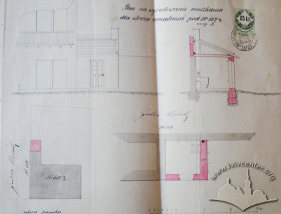 Design for the attachment of a caretaker's room to the townhouse. Drawing from 1873