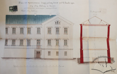 Project for the construction of the second half of the building from 1880, facade and cross section