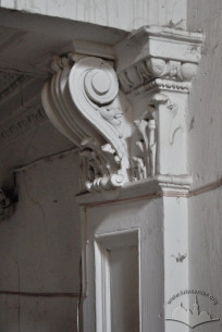 Vul. Krushelnytskoi, 9. A pilaster and console under a beam supporting a stairlanding