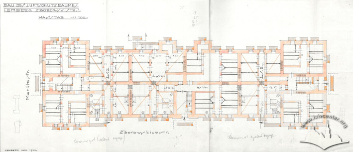 Plan for the arrangement of a bomb shelter in the basements (1944)