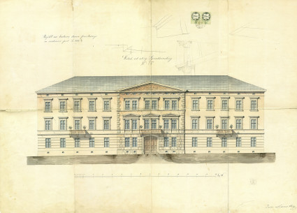Фасад, за яким два різночасові будинки об'єднувалися в один, 1874 рік. Автор невідомий.