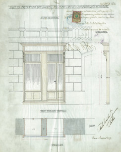 Приклад проєкту крамничної вітрини, 1905 рік. Столяр Таубе Шрайбер.