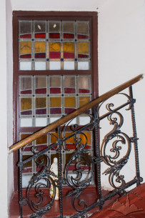 Vul. Vynnychenka, 1. Stained glass window in the staircase, installed by the library in the 2000s