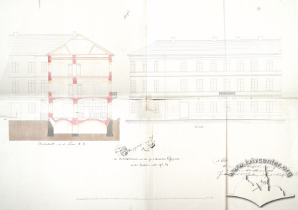 1856. Section and main façade in the reconstruction project commissioned by Karl Werner