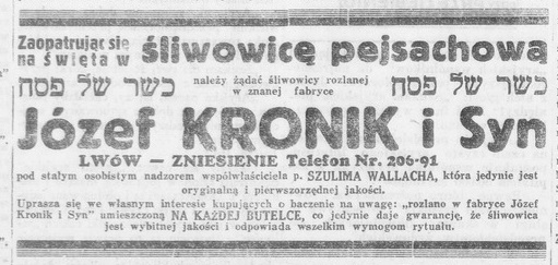 Kronik's products advertisement in the newspaper Chwila in 1938.