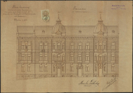 Фасад будинку за проєктом Емануеля Яримовича 1895 року (фасад реалізований зі змінами)