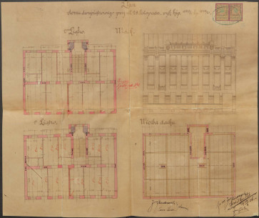 Первинний проєкт будинку з 1906 року авторства Юзефа Ліндера і Міхала Фехтера