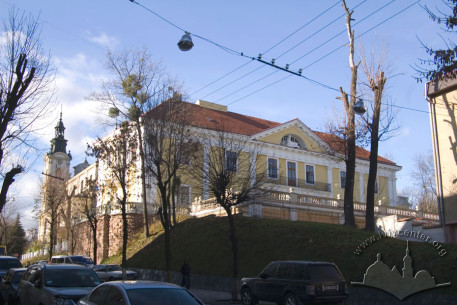 Вул. Бібліотечна, 2. Вигляд з вул. Дорошенка, зліва - вежі кол. костелу Магдалини
