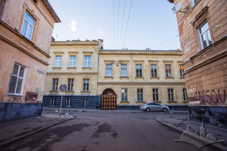 Parts of two academic buildings on vul. Kyryla i Mefodiya as seen from vul. Kobylianskoi