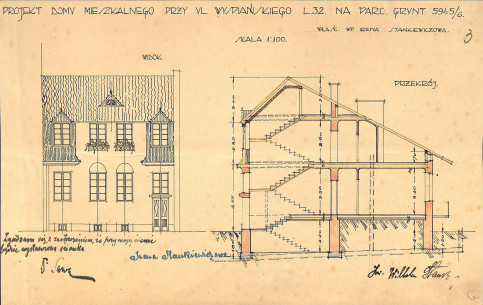 Elevation and section from the unrealized 1925 project