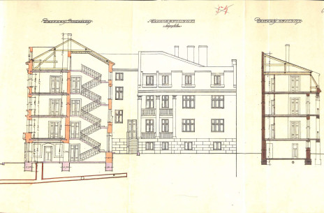 Cross section of the building with the outhouse (1928)