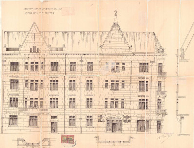Facade design from April 1908. It is signed by the author Kazimierz Rzeczycki
