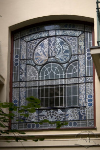 Vul. Bohomoltsia, 6. Stained glass in a window lighting the staircase