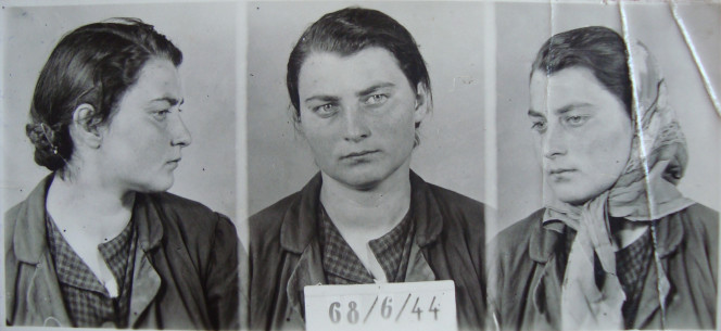 Police photo and cover letter on the need for identification of Mania Aron, a Jewish woman detained in the street, by a Ukrainian policeman.