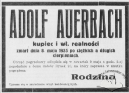 Некролог у газеті Chwila, 08.05.1935