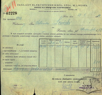 A 1910 bill for consumed electricity, supplied through the distribution point in the theater basement.